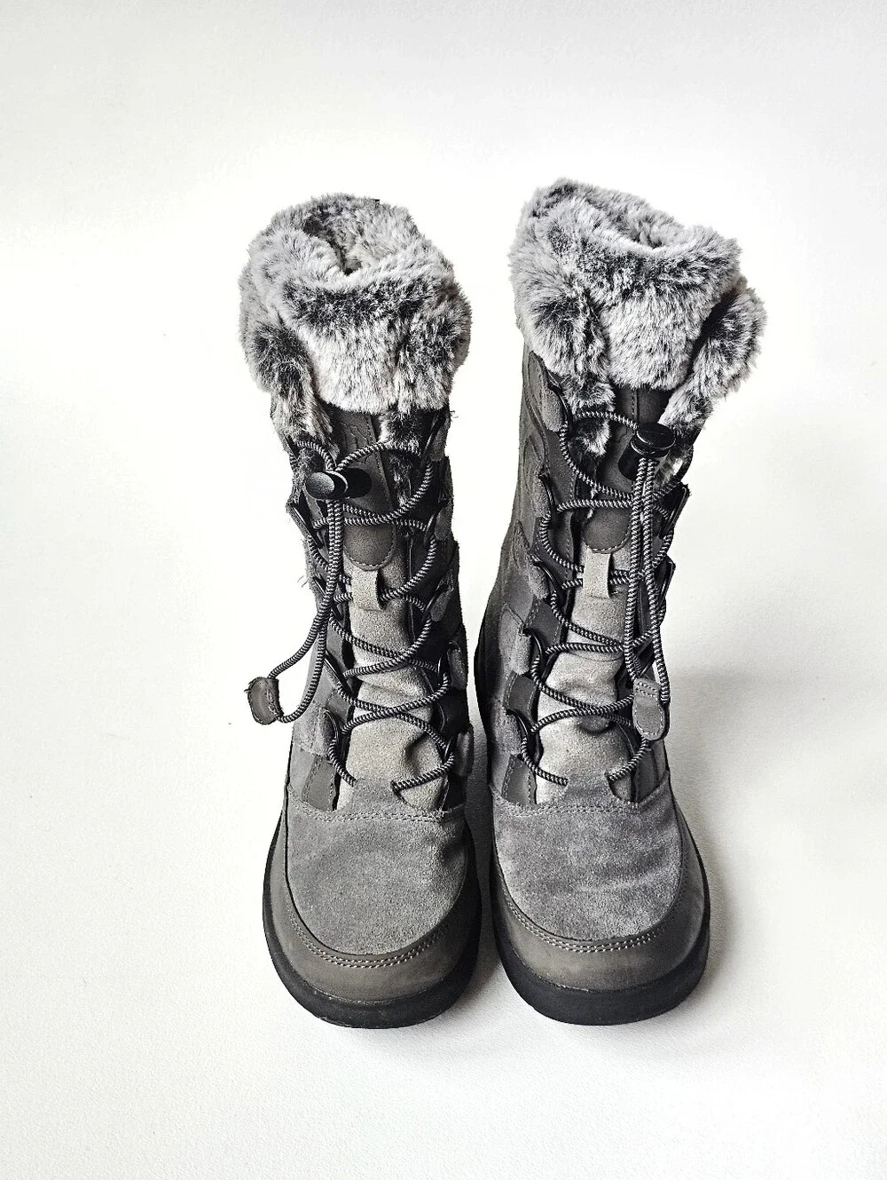 All In Motion Leather Upper Girls Gray Faux Fur Winter Snow Boots Size 1